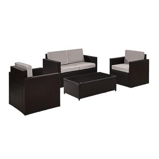 Crosley  Palm Harbor 4-Piece Wicker Gray Cushion Set with One Loveseat Two Armchairs and One Coffee Table