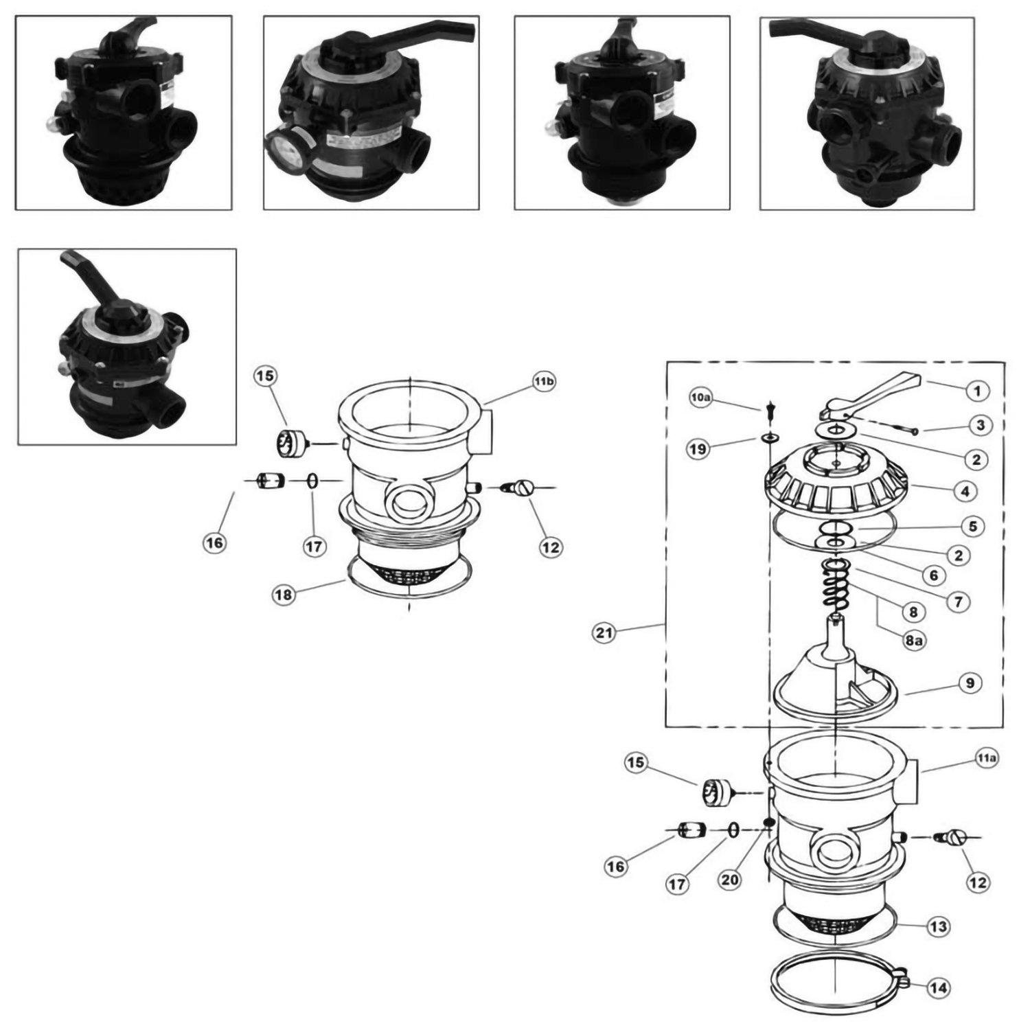 Pentair 1-1/2 HiFlow Models 261130  262506 Six Way Multiport Valve Parts