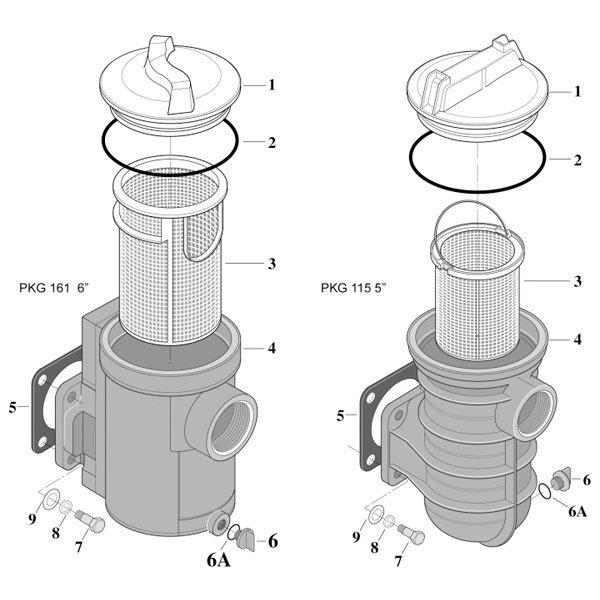 Sta-Rite Hair & Lint Pots, Plastic 5" & 6" Pool Pump Parts