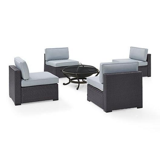 Crosley  Biscayne 5-Piece Wicker Set with 4 Chairs Mocha Cushions  Firepit