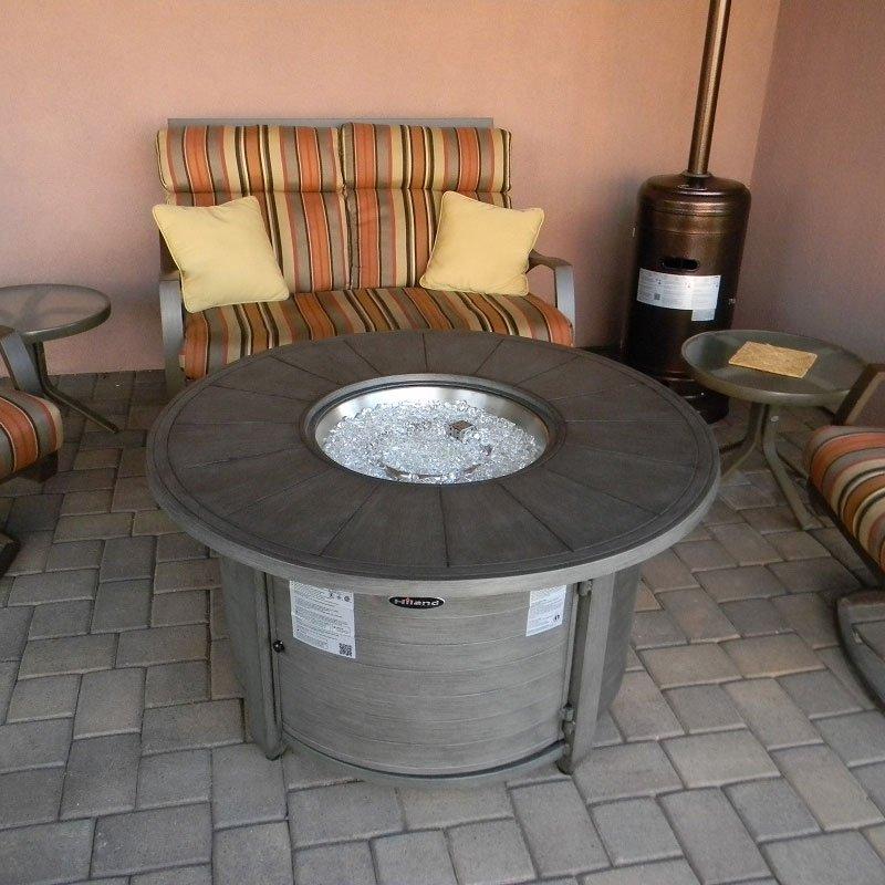 AZ Patio Heaters  Cast Aluminum Round Fire Pit in Brushed Wood Finish