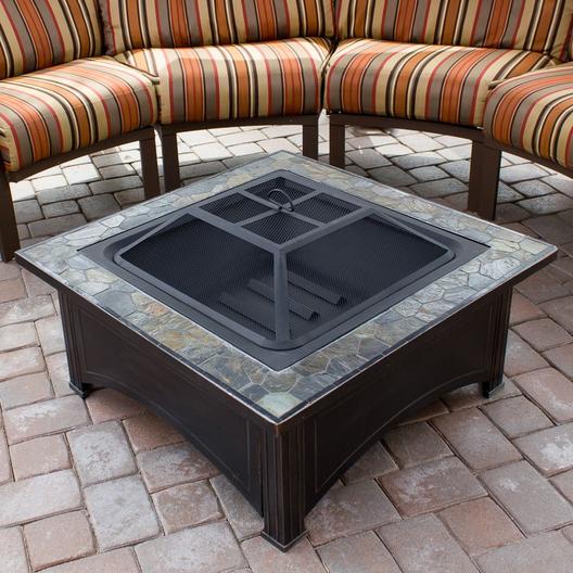 AZ Patio Heaters  Wood Burning Fire Pit with Square Slate Table