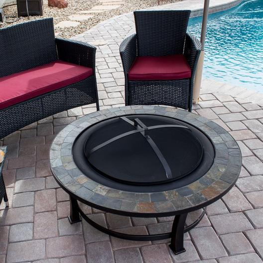 AZ Patio Heaters  Wood Burning Fire Pit with Round Slate Table
