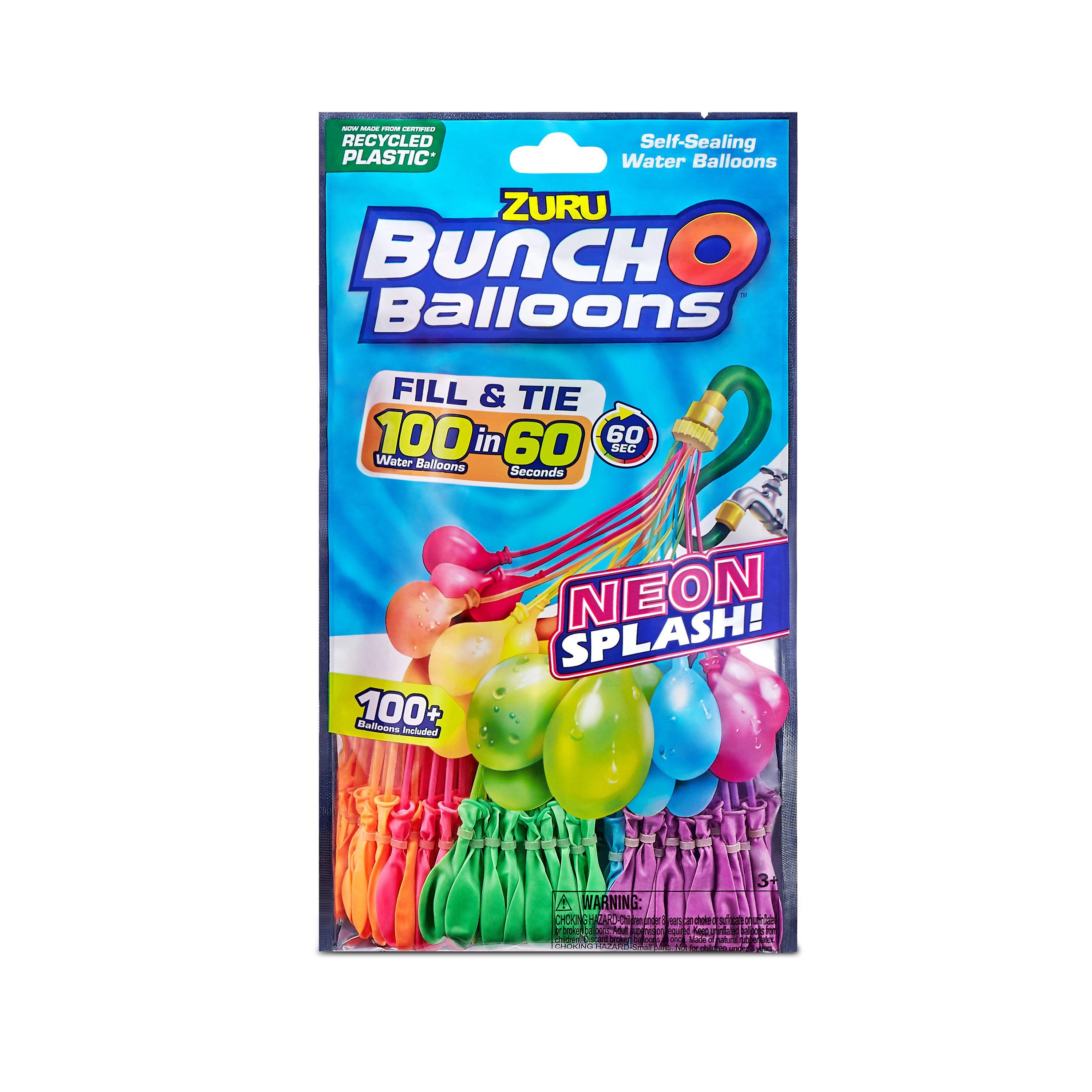 Zuru  Neon Splash Bunch O Balloons 100 Rapid-Filling Self-Sealing Neon Water Balloons (3 Pack)