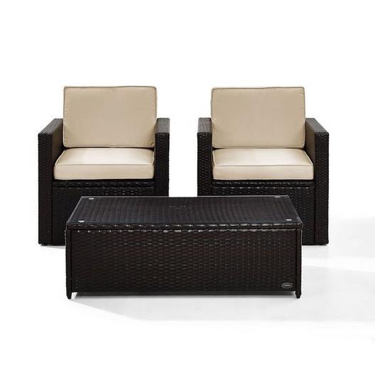 Crosley  Palm Harbor 3-Piece Wicker Set with Two Armchairs and One Coffee Table