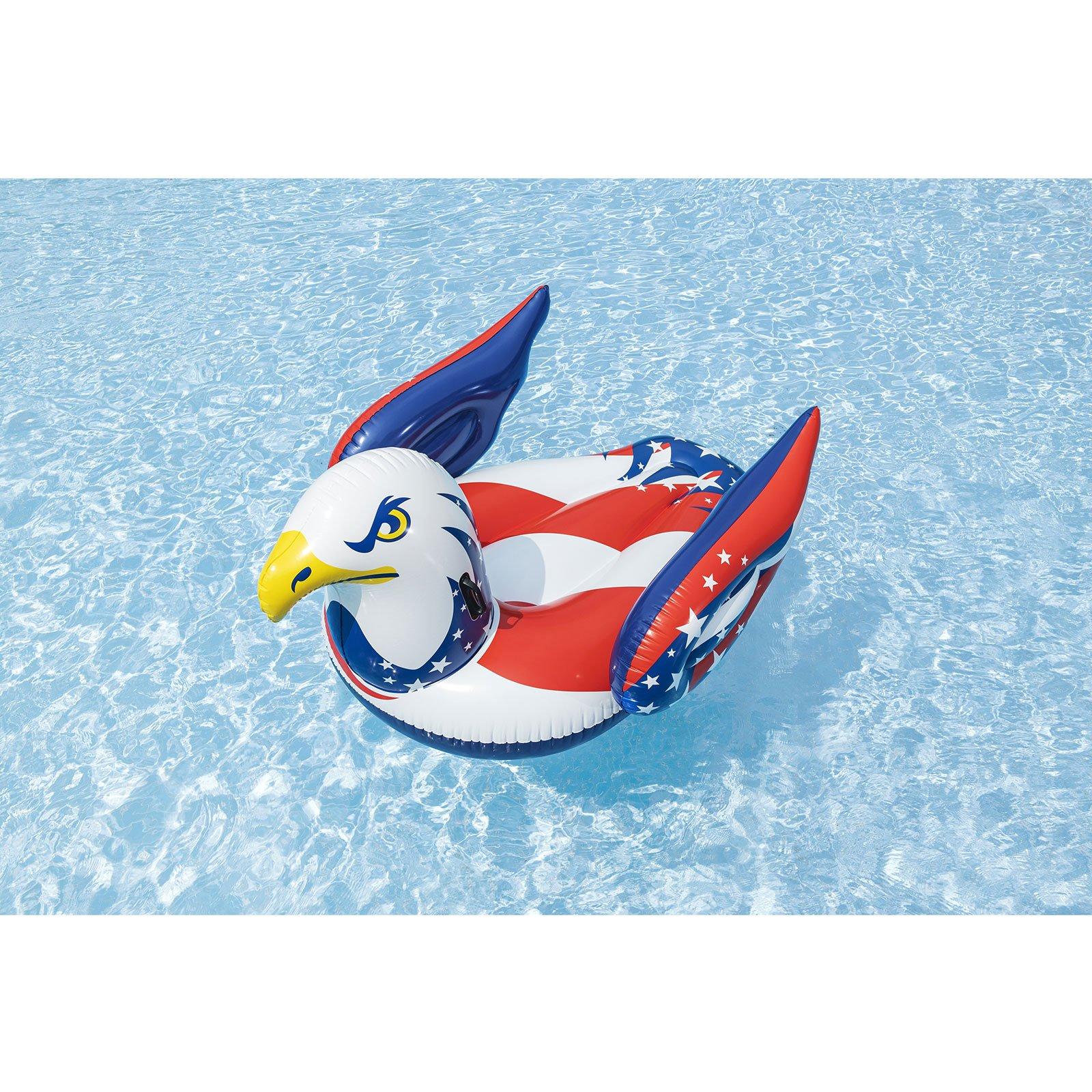 H2OGO! Eagle Pool Float Ride-On Patriotic 4th of July Red White Blue Cup  Holders