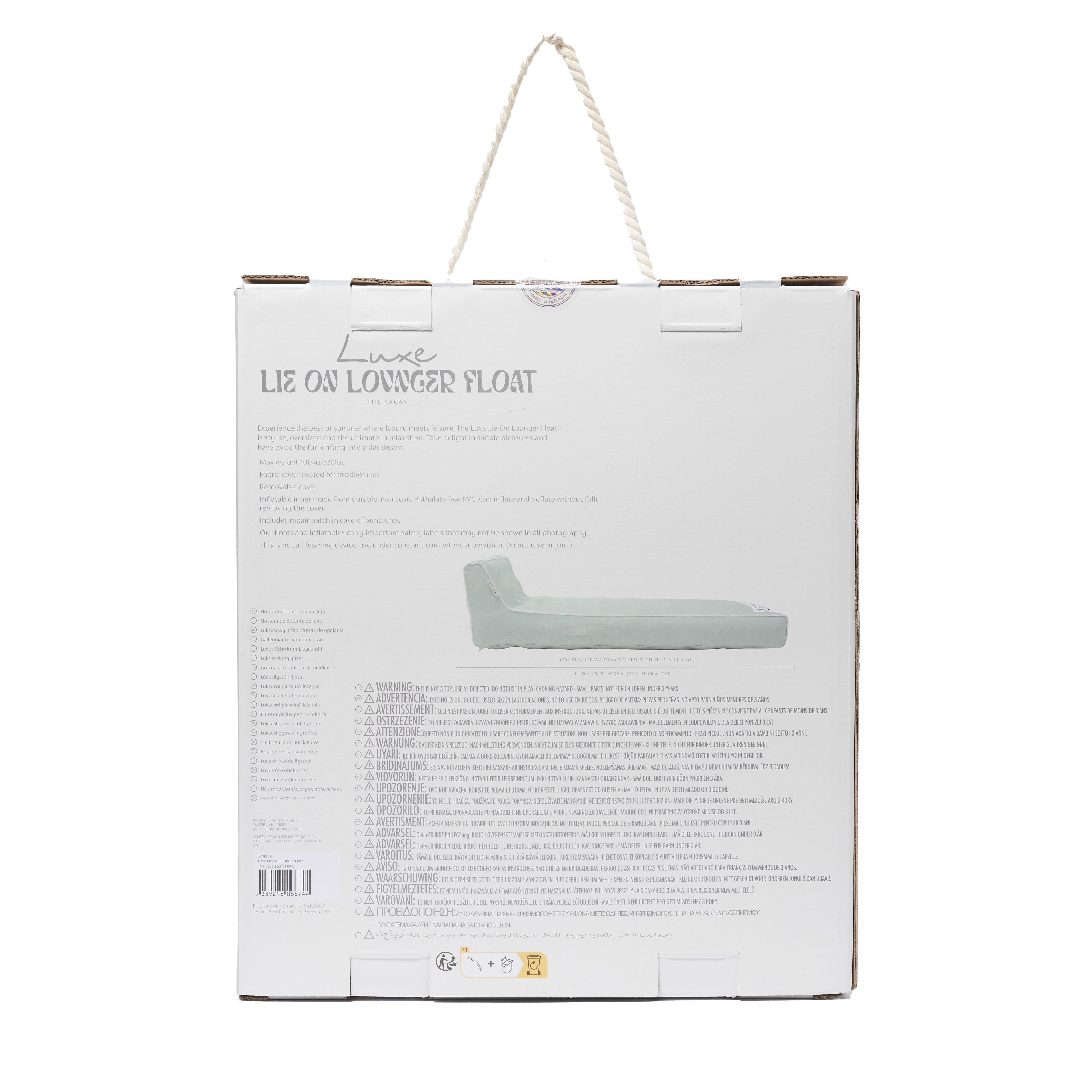 SUNNYLiFE  Luxe Lie-On Lounger Float The Vacay Soft Olive