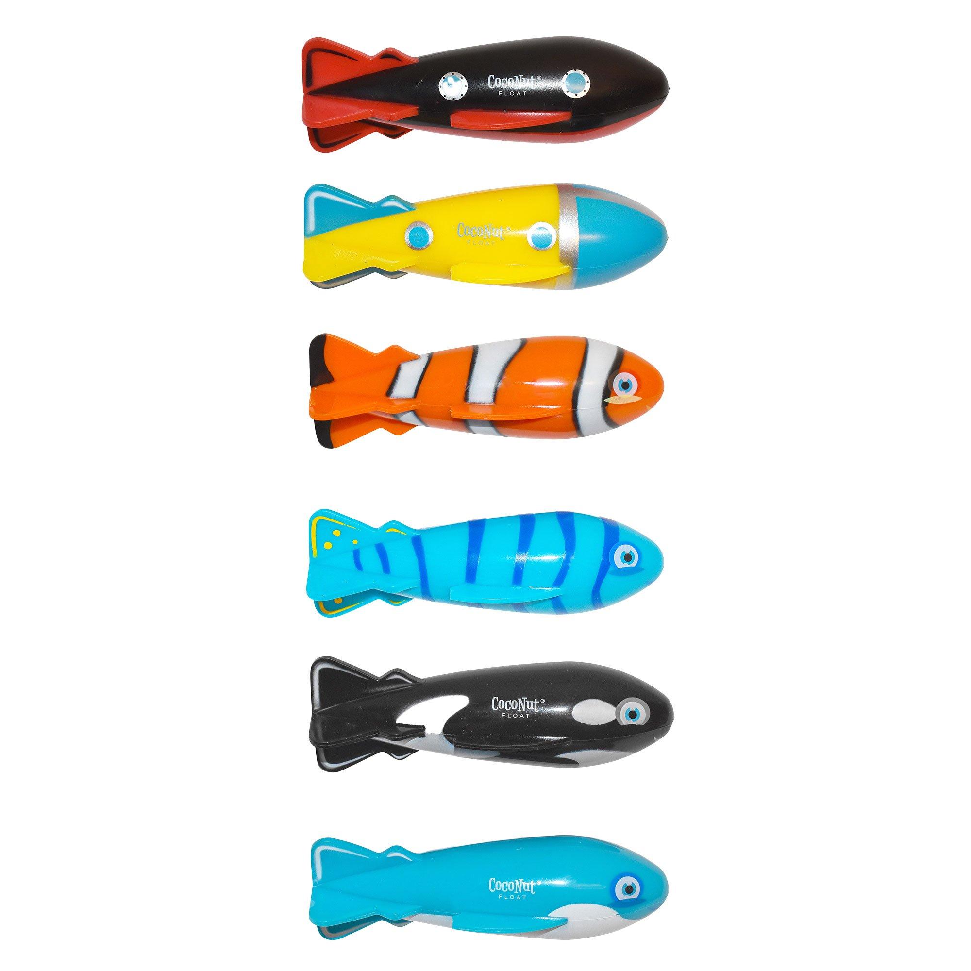 CocoNut  Torpedo Dive Toys  6pk (2 Whales 2 Submarines 2 Tropical Fish)