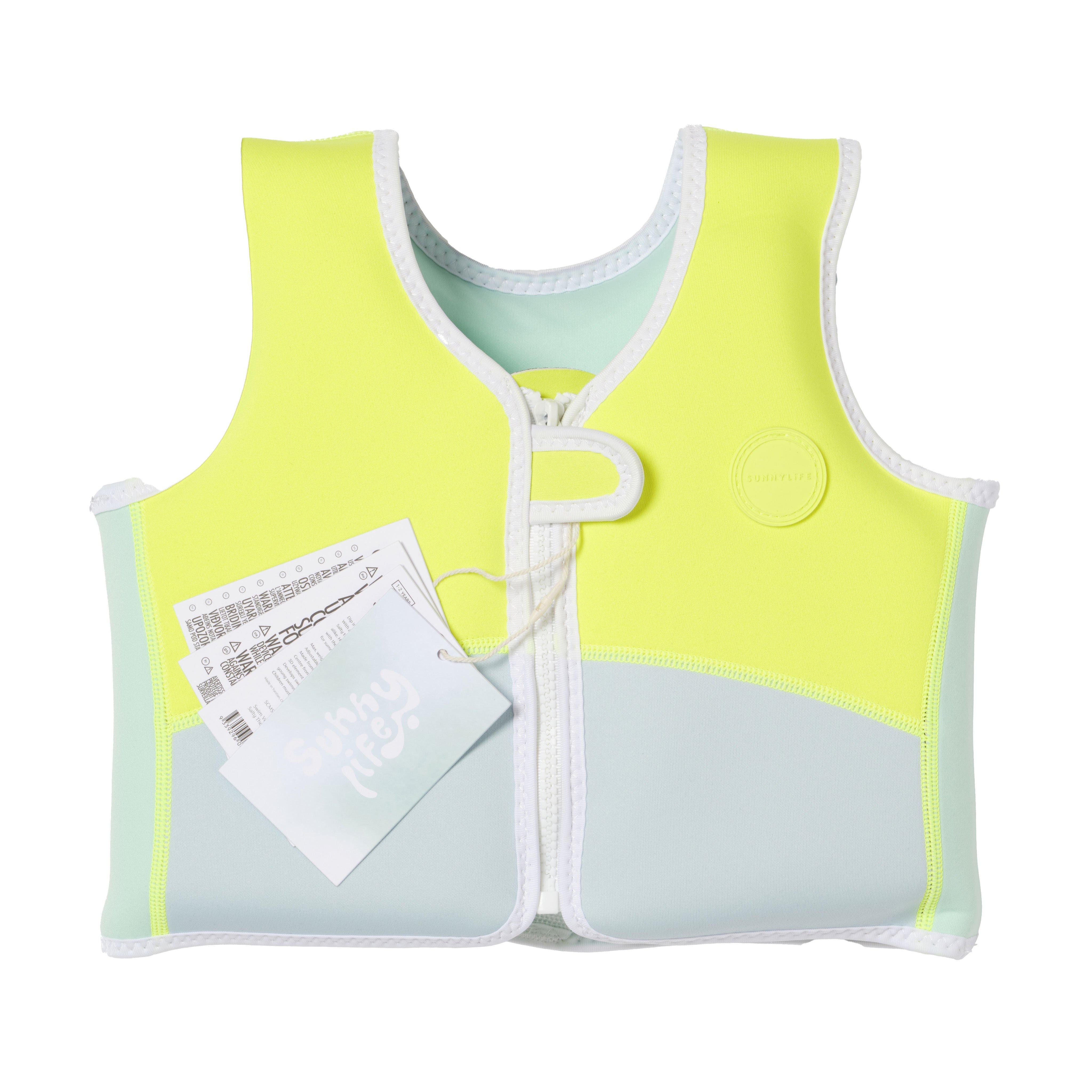 SUNNYLiFE  Salty the Shark Swim Vest 1-2 Aqua Neon Yellow