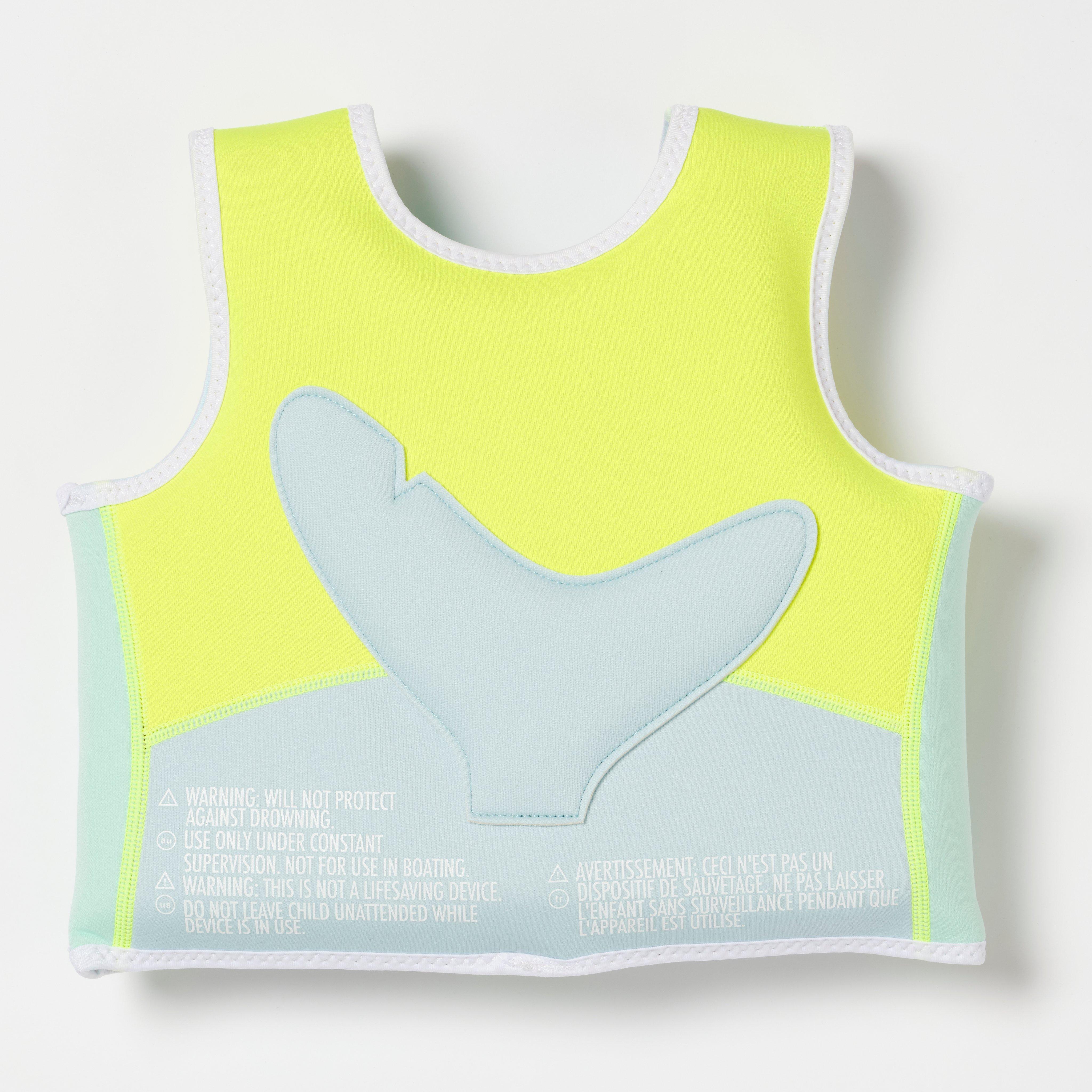 SUNNYLiFE  Salty the Shark Swim Vest 1-2 Aqua Neon Yellow