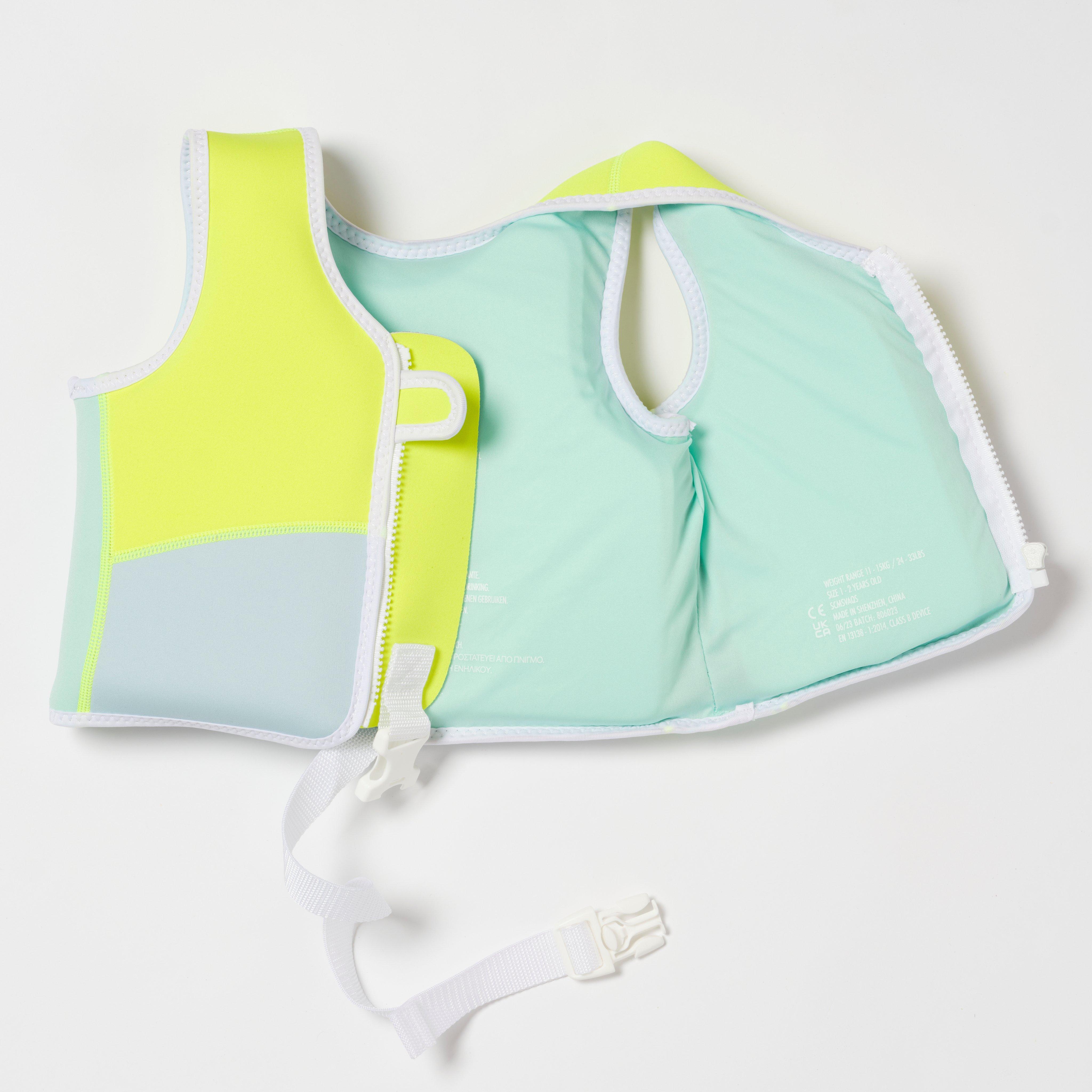 SUNNYLiFE  Salty the Shark Swim Vest 1-2 Aqua Neon Yellow