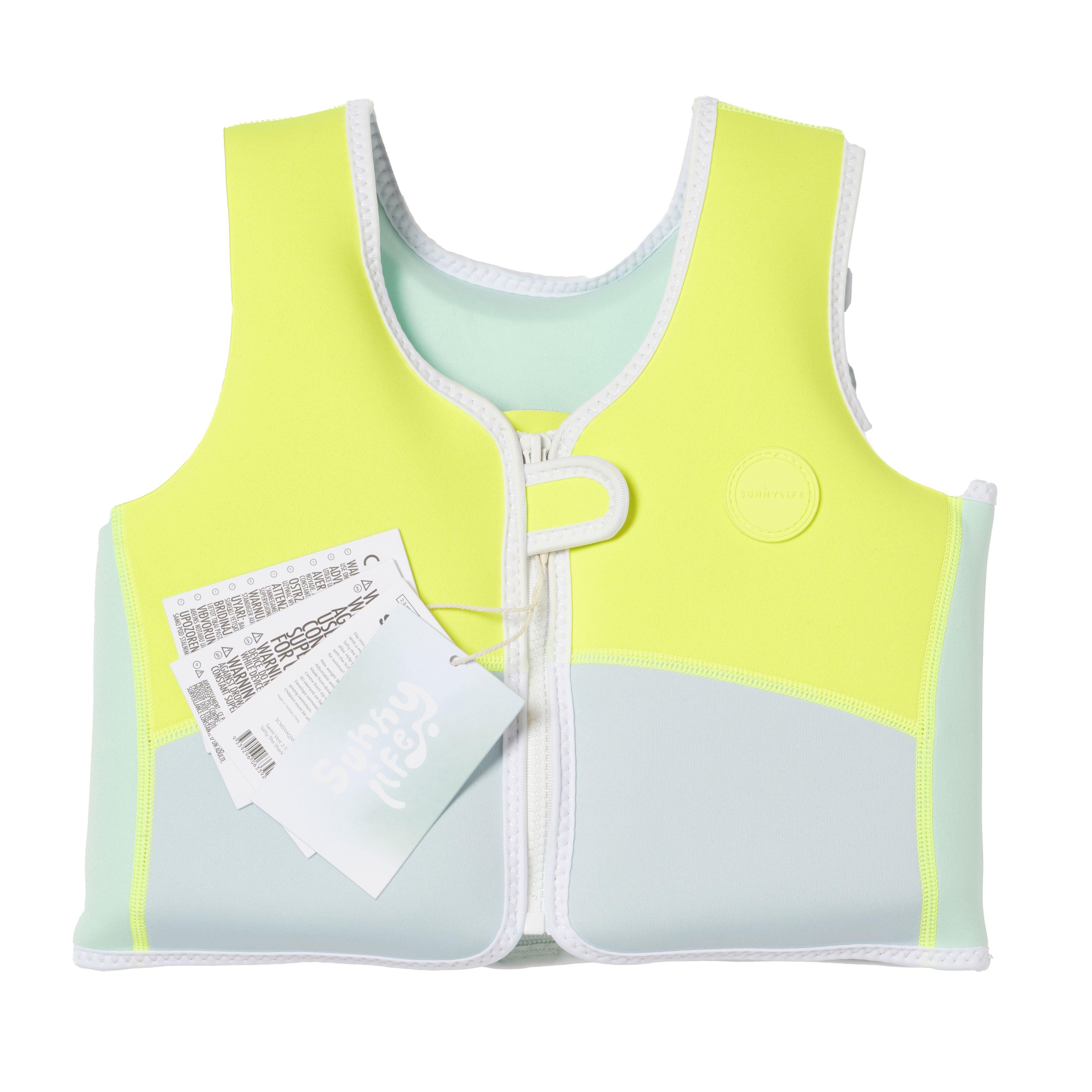 SUNNYLiFE  Salty the Shark Swim Vest 2-3 Aqua Neon Yellow