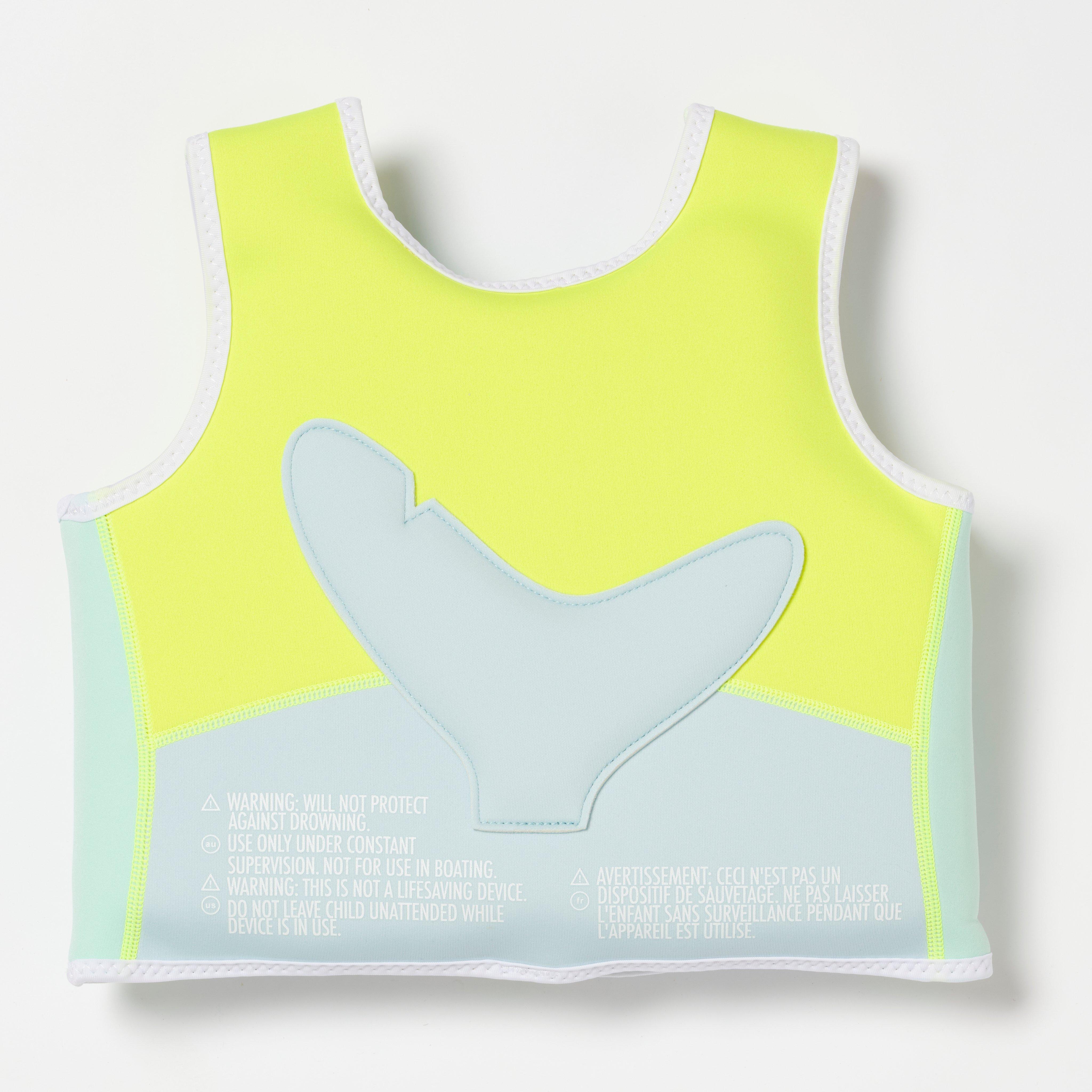 SUNNYLiFE  Salty the Shark Swim Vest 2-3 Aqua Neon Yellow