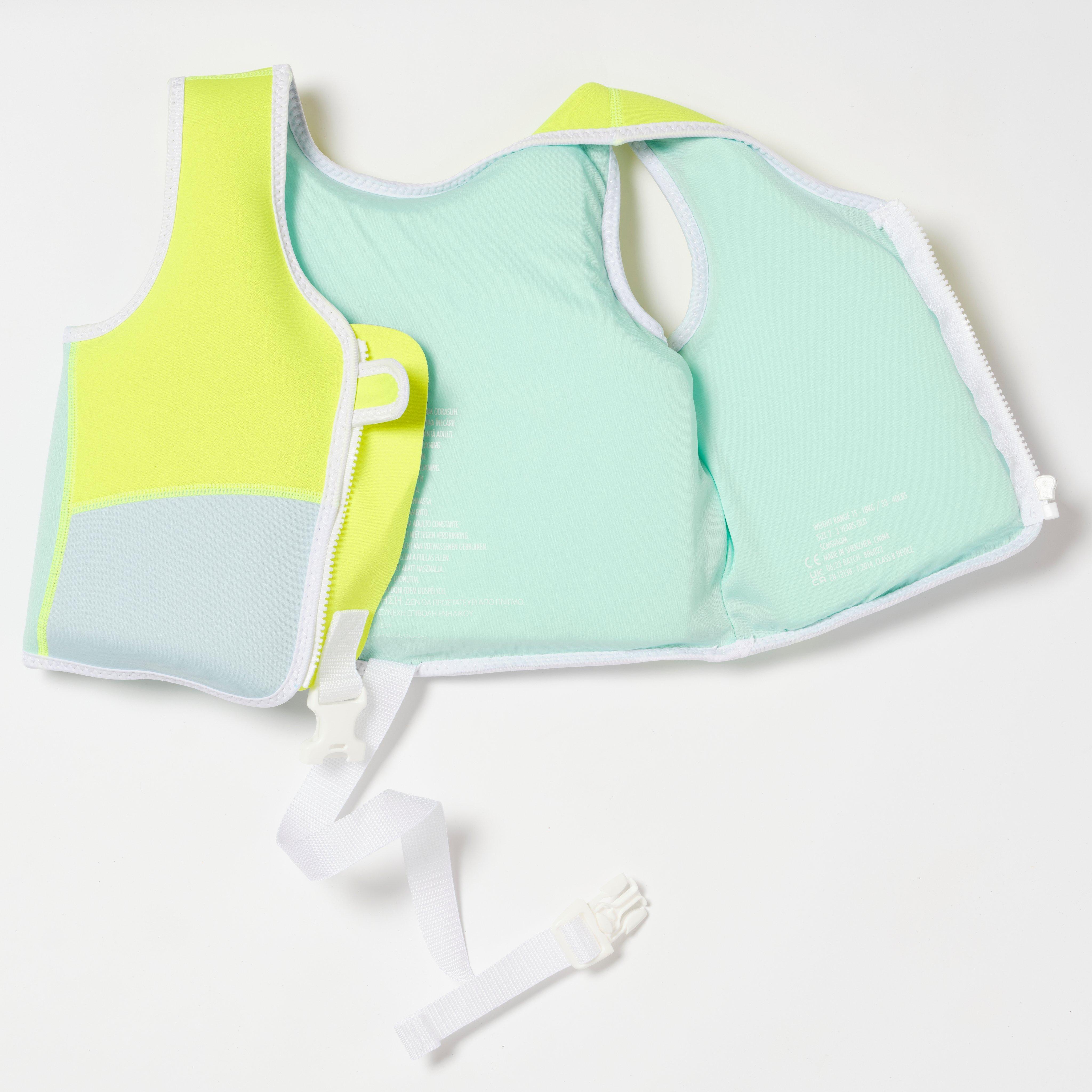 SUNNYLiFE  Salty the Shark Swim Vest 2-3 Aqua Neon Yellow