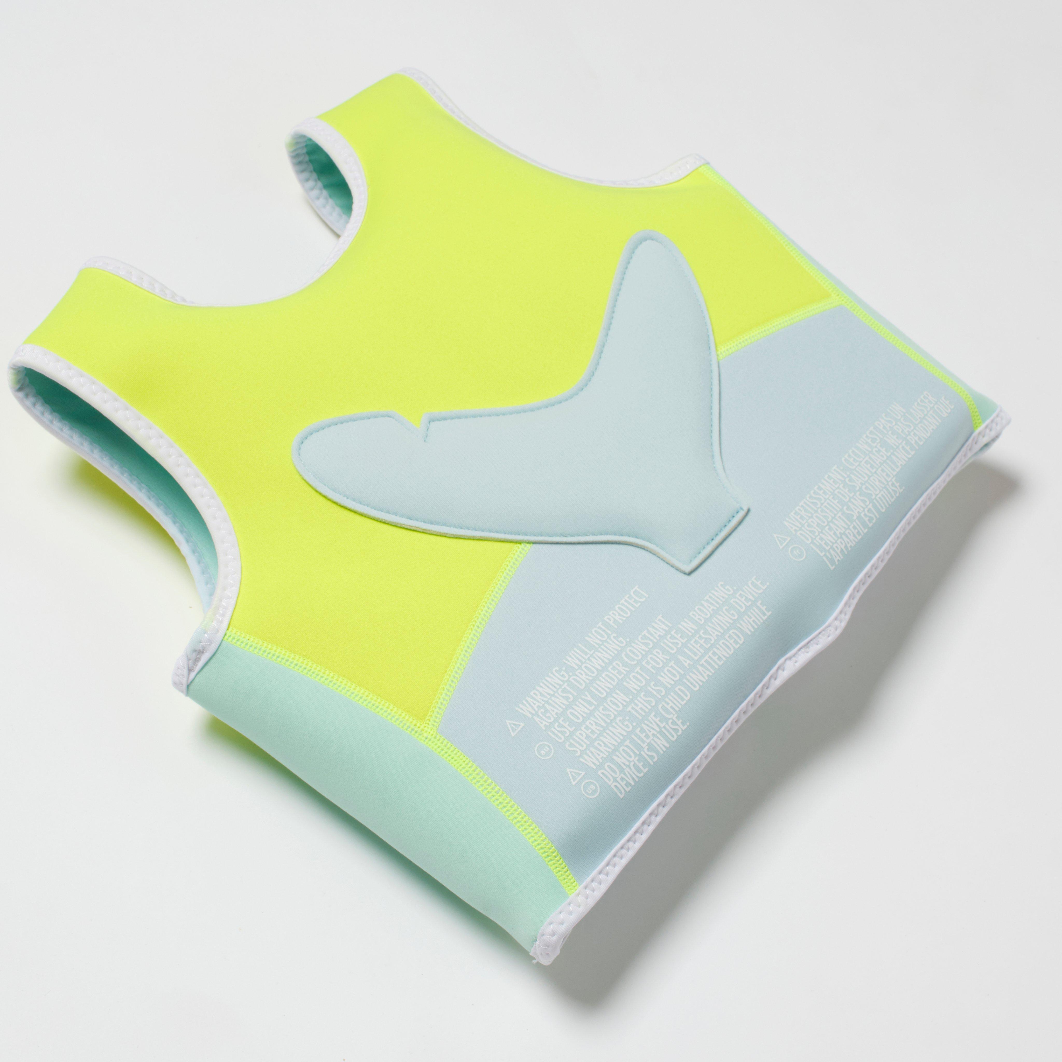 SUNNYLiFE  Salty the Shark Swim Vest 2-3 Aqua Neon Yellow