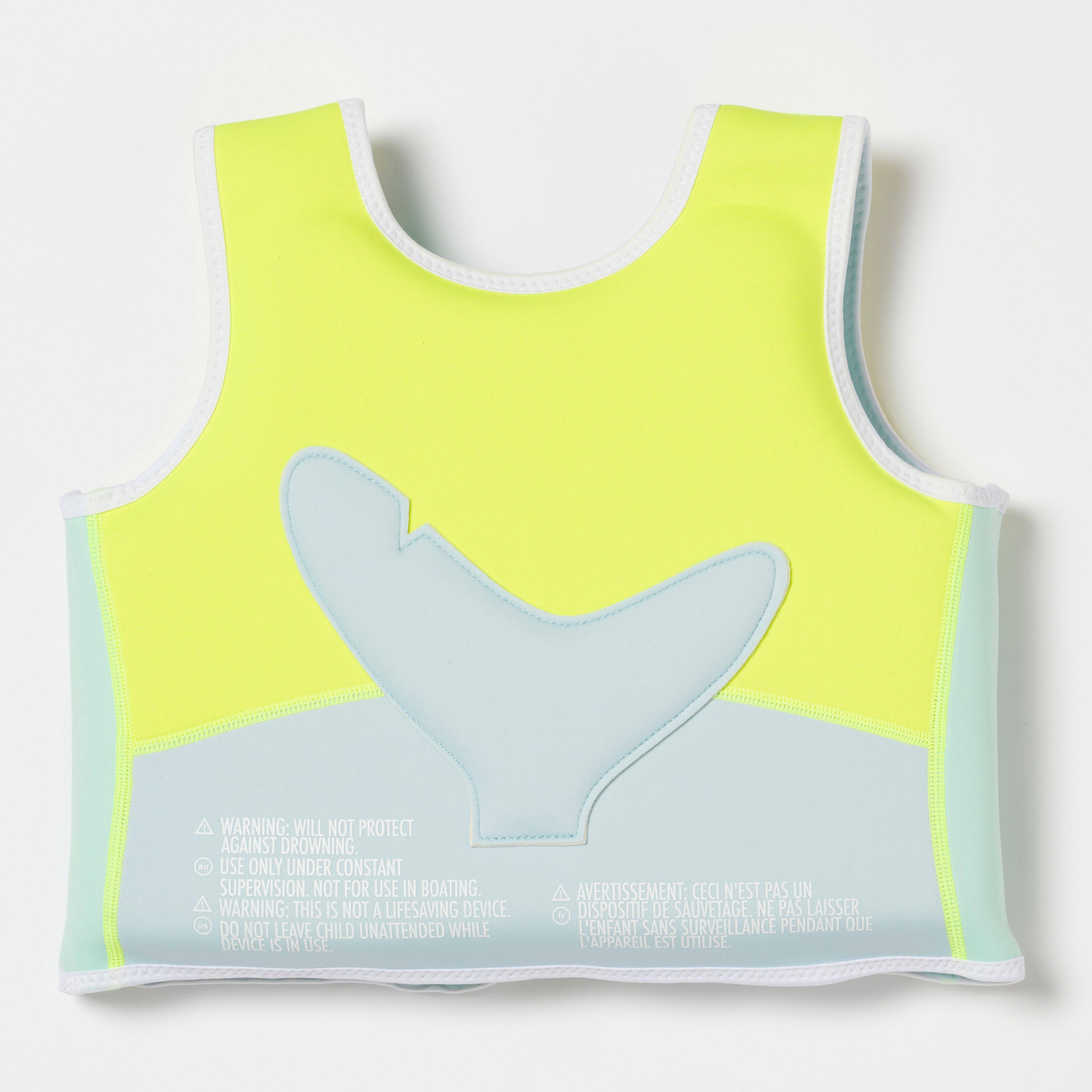 SUNNYLiFE  Salty the Shark Swim Vest 3-6 Aqua Neon Yellow