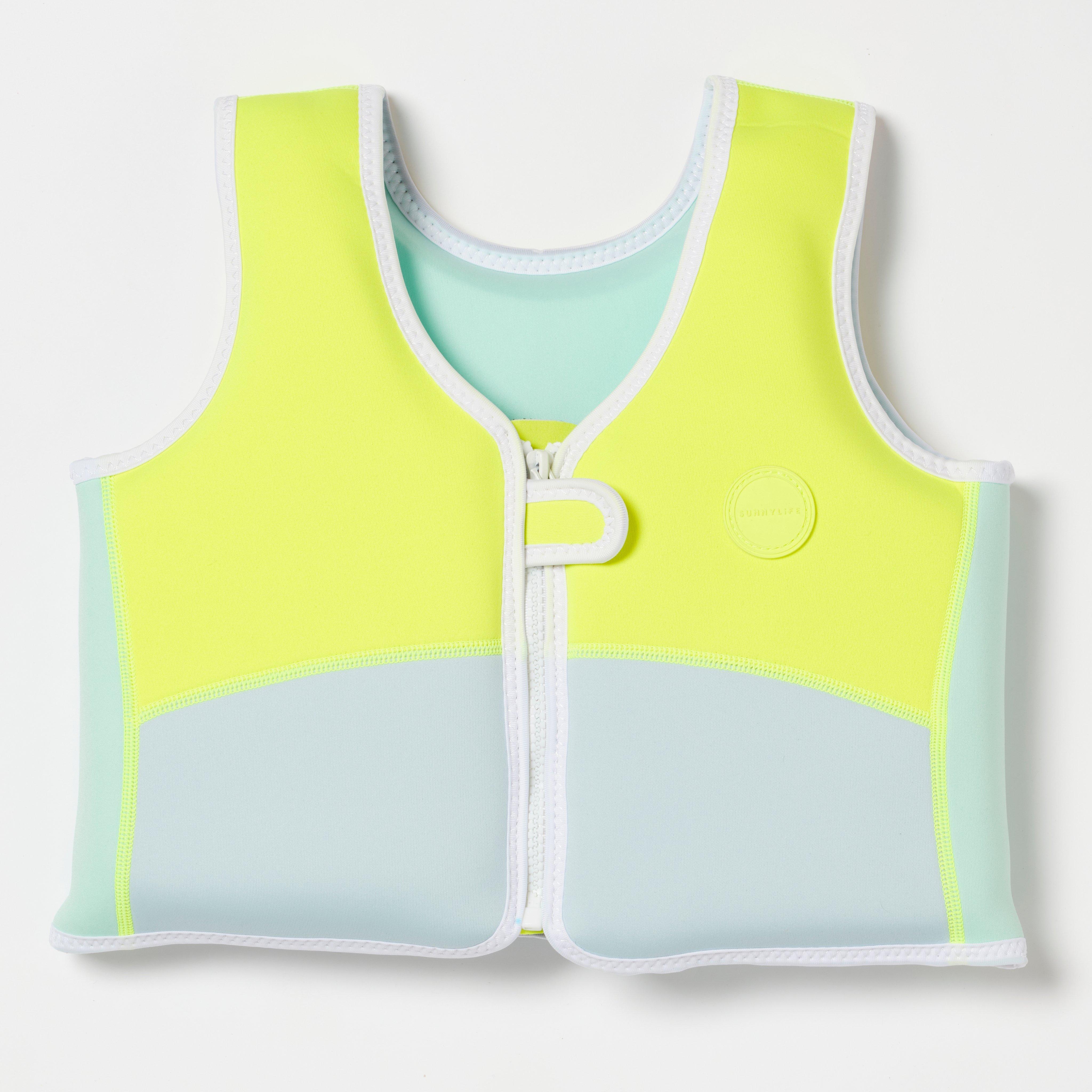 SUNNYLiFE  Salty the Shark Swim Vest 3-6 Aqua Neon Yellow