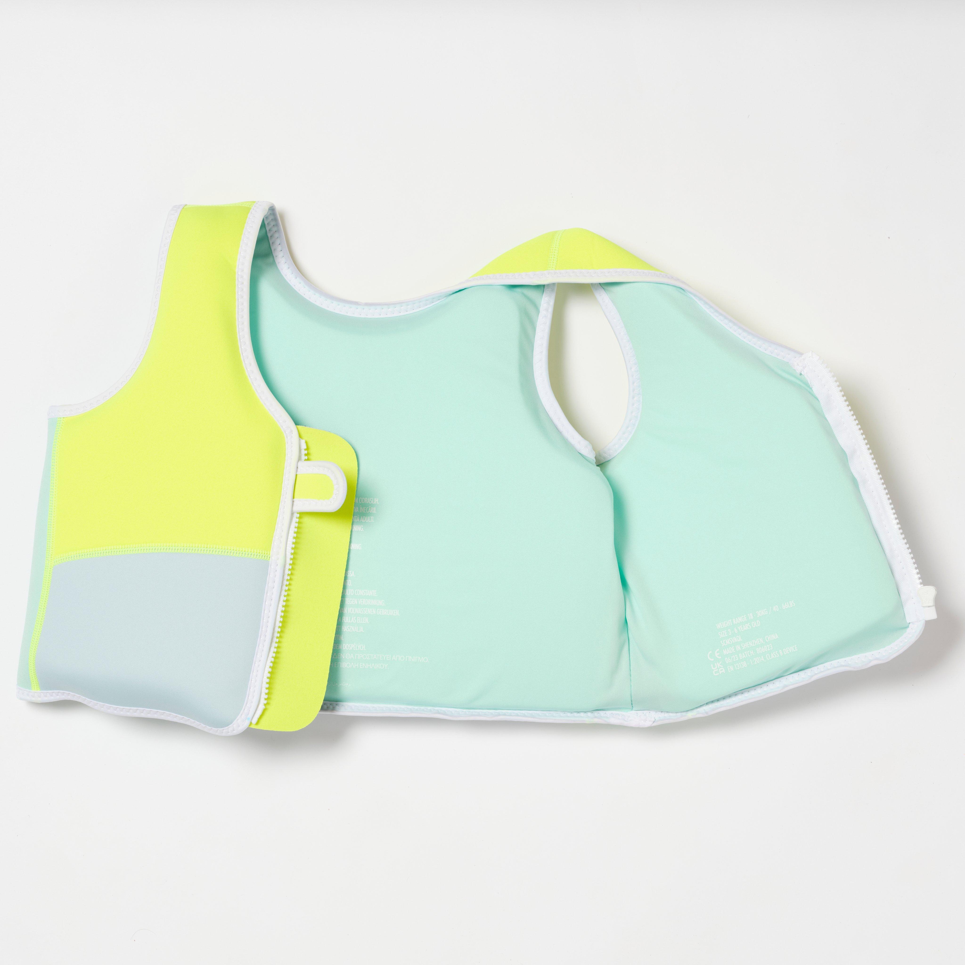 SUNNYLiFE  Salty the Shark Swim Vest 3-6 Aqua Neon Yellow