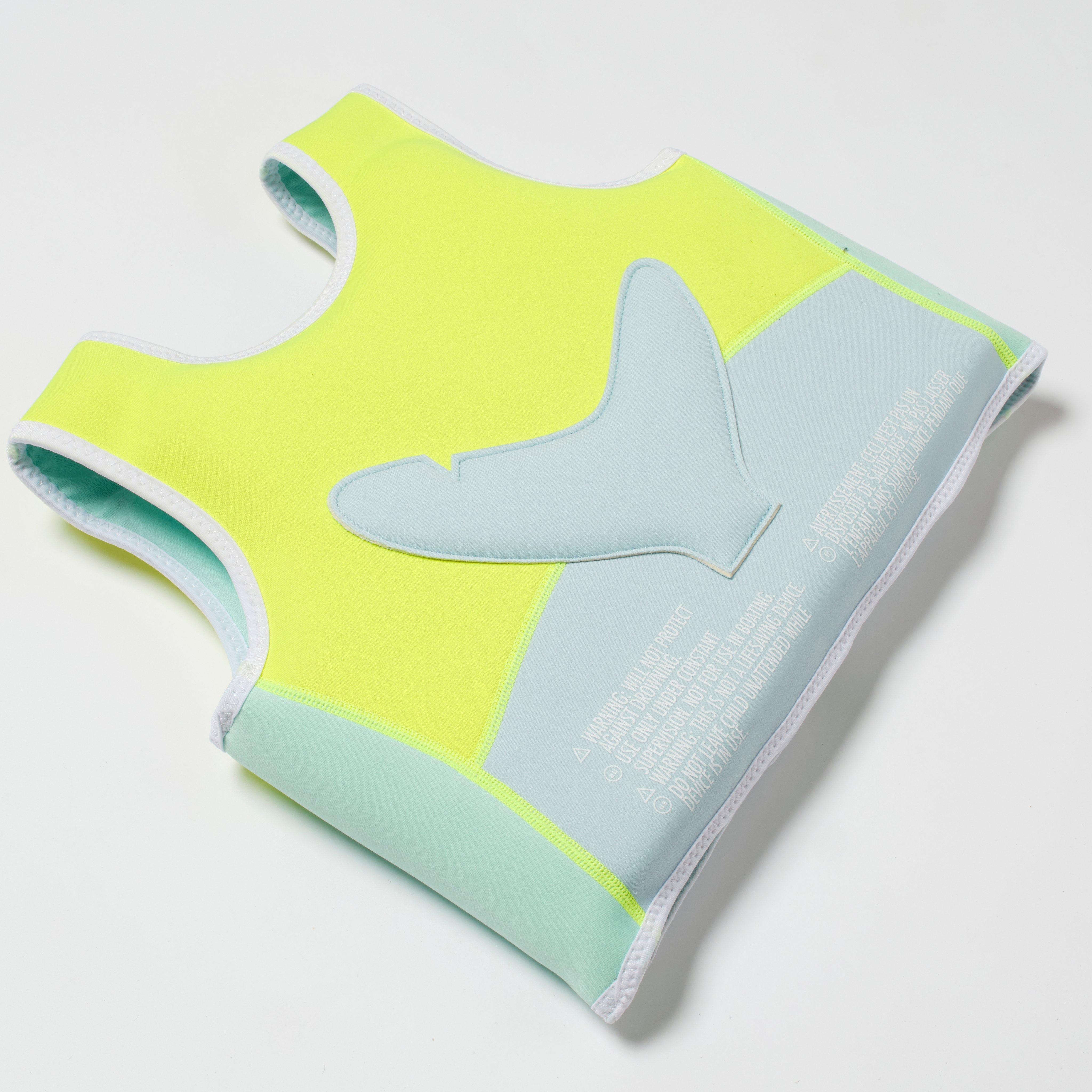 SUNNYLiFE  Salty the Shark Swim Vest 3-6 Aqua Neon Yellow