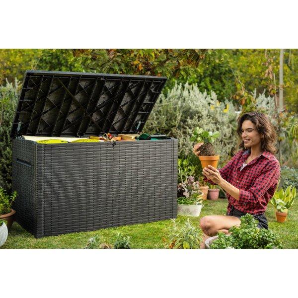 Keter  Java XXL 230 Gallon Resin Rattan-Style Outdoor Storage Deck Box Brown