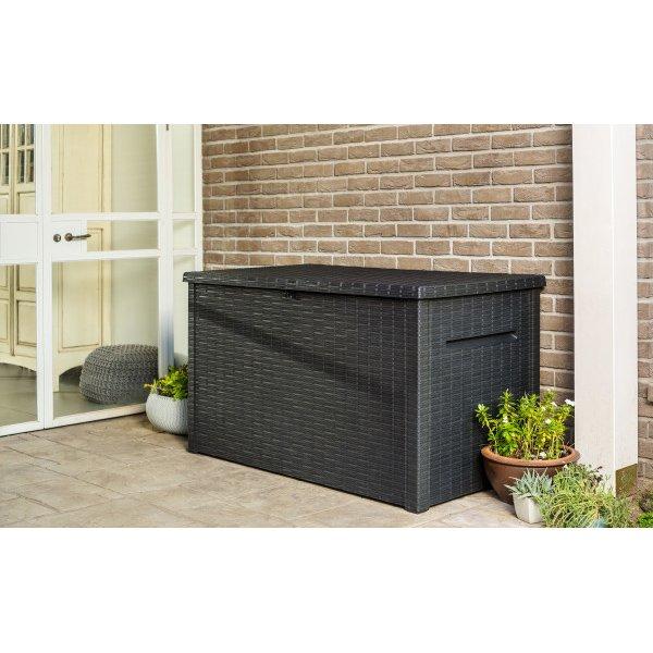 Keter  Java XXL 230 Gallon Resin Rattan-Style Outdoor Storage Deck Box Brown