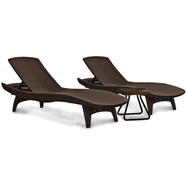 Pacific Whiskey Brown Patio Chaise Loungers with Side Table, 3-Piece Set