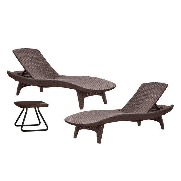 Keter  Pacific Whiskey Brown Patio Chaise Loungers with Side Table 3-Piece Set