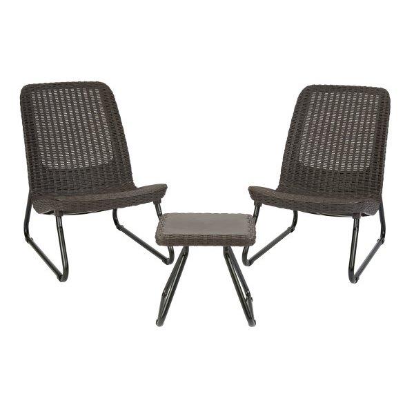 Rio 3 Piece Resin Wicker Patio Furniture Set with Side Table and Outdoor Chairs, Brown