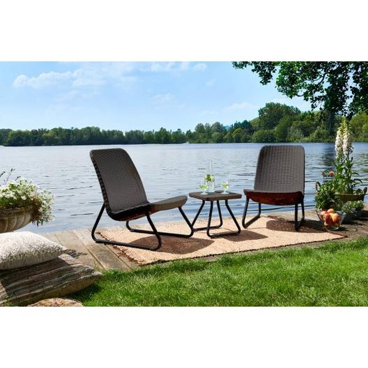 Keter  Rio 3 Piece Resin Wicker Patio Furniture Set with Side Table and Outdoor Chairs Brown