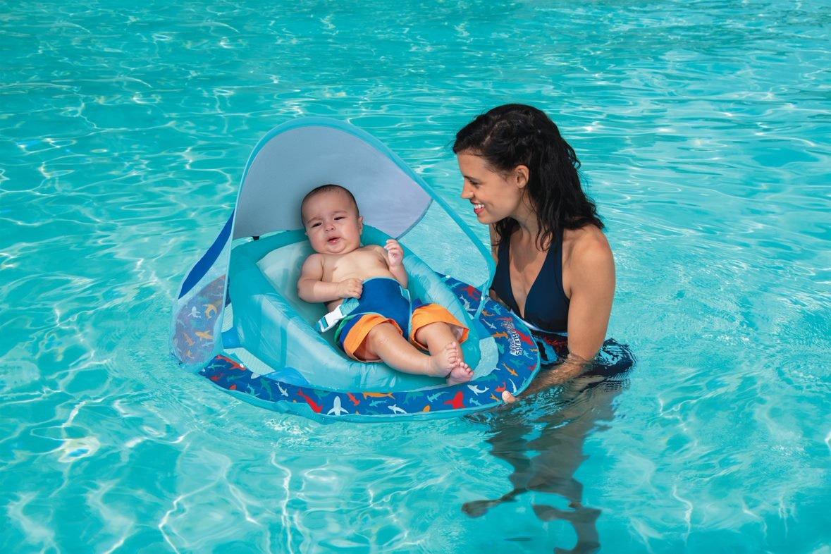 SwimWays  Infant Baby Spring Float with Adjustable Sun Canopy  Blue Shark