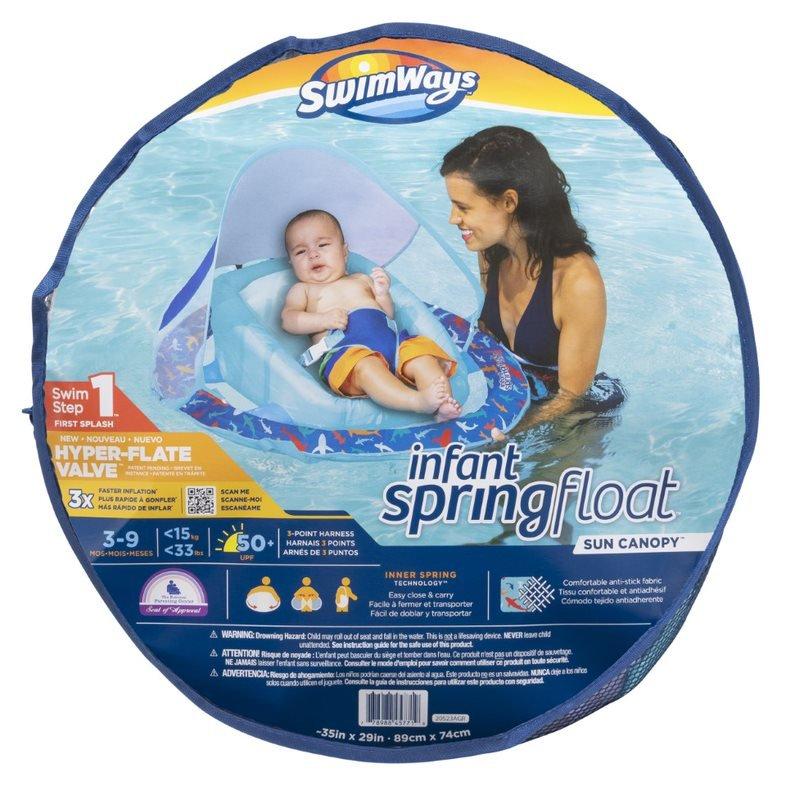 SwimWays  Infant Baby Spring Float with Adjustable Sun Canopy  Blue Shark