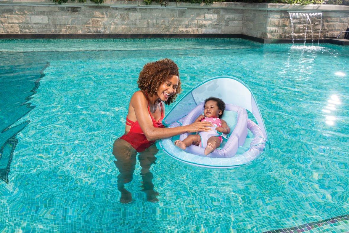 SwimWays  Infant Baby Spring Float with Adjustable Sun Canopy  Light Purple Mermaid