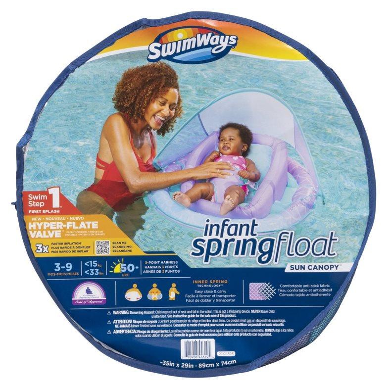 SwimWays  Infant Baby Spring Float with Adjustable Sun Canopy  Light Purple Mermaid