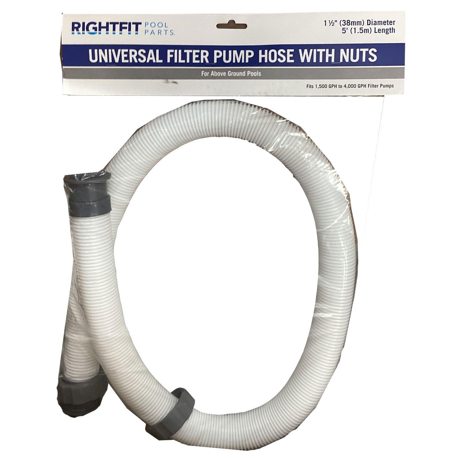 Above Ground Pool Filter Hose with Nuts 1.5in x 5ft, White