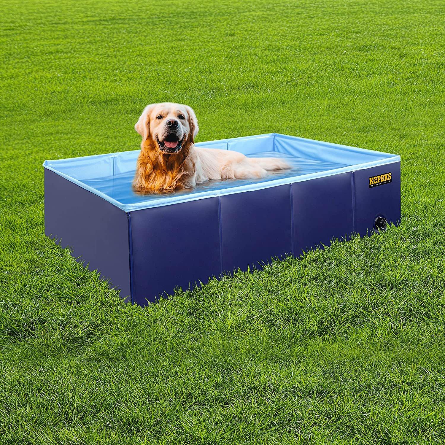 Large Rectangular Portable Pet Pool, Blue, 43" x 27" x 12"