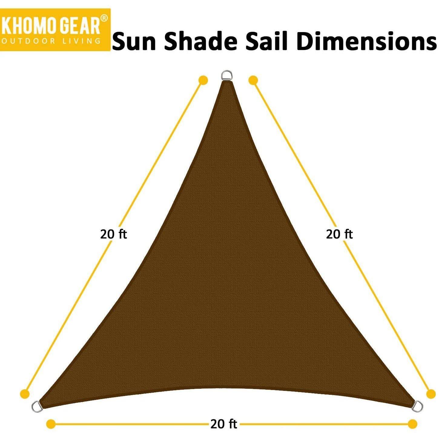 20' x 20' x 20' Triangle Sun Shade Sail, Brown