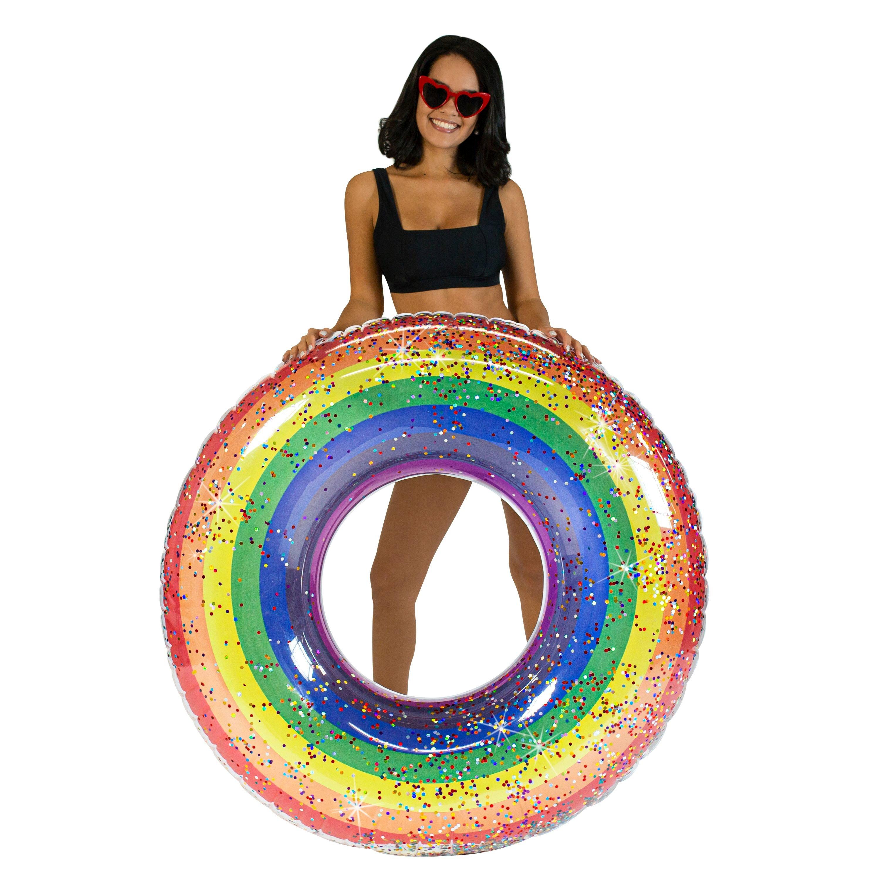 Classic Rainbow Glitter Jumbo Pool Tube 48"