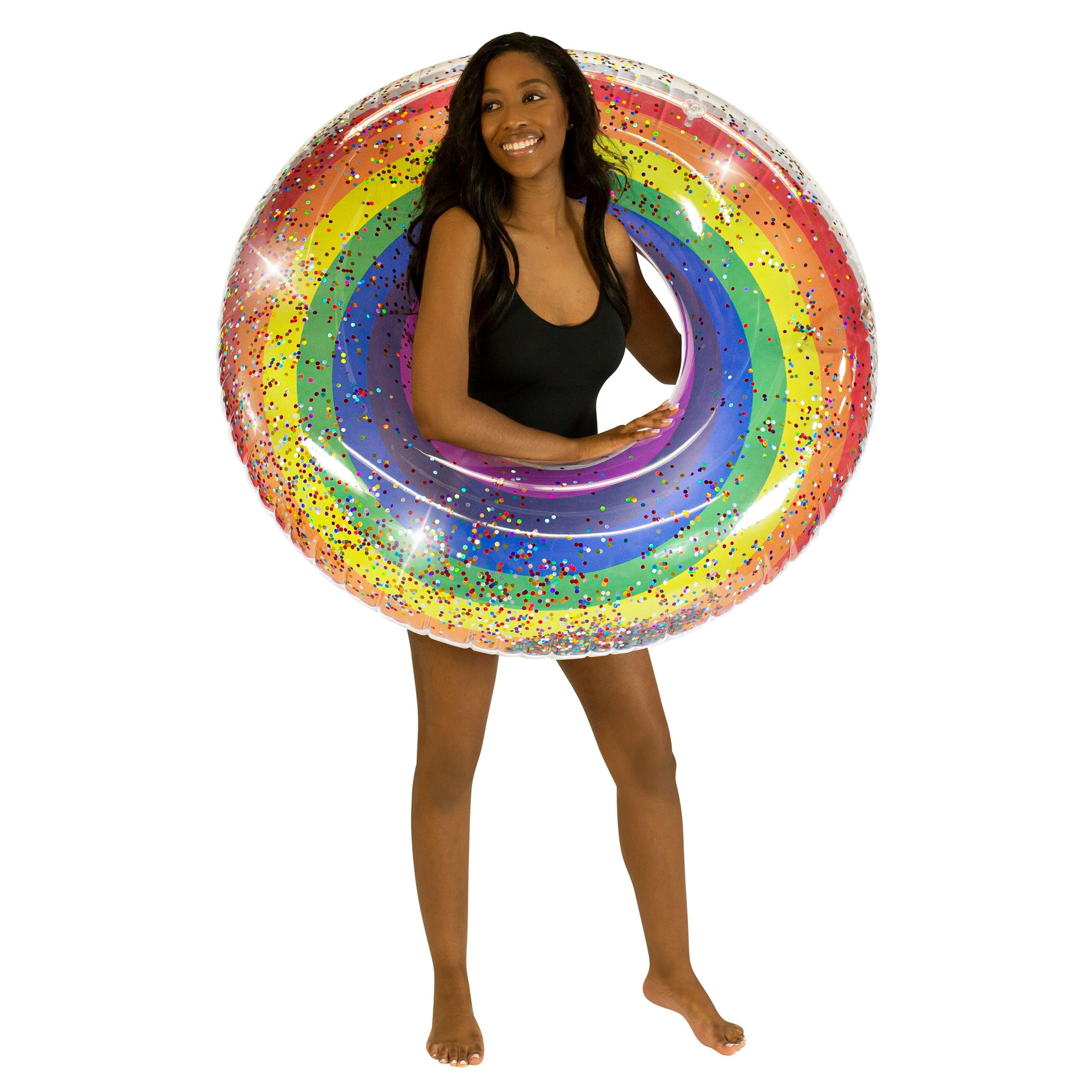 Pool Candy  Classic Rainbow Glitter Jumbo Pool Tube 48"