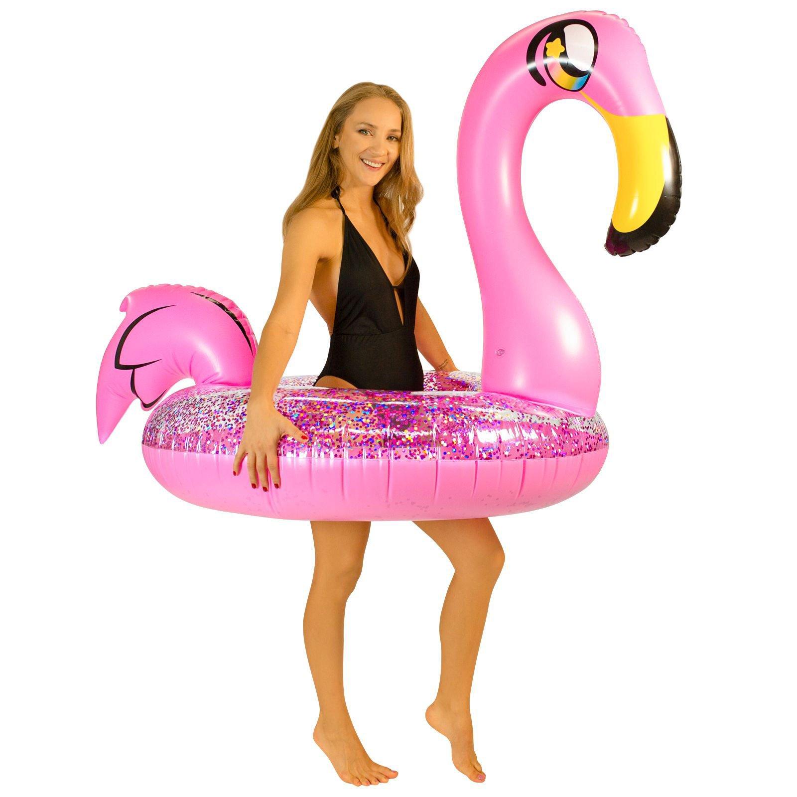 GLITTER FLAMINGO POOL TUBE 48"