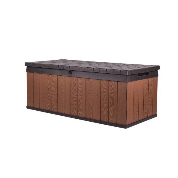 Keter Denali 200 Gallon Resin Large Deck Box for Patio Furniture Cushion  Storage, Grey/Black