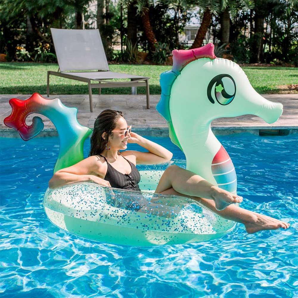 Pool Candy Seahorse Glitter Pool Float with Drink Holder