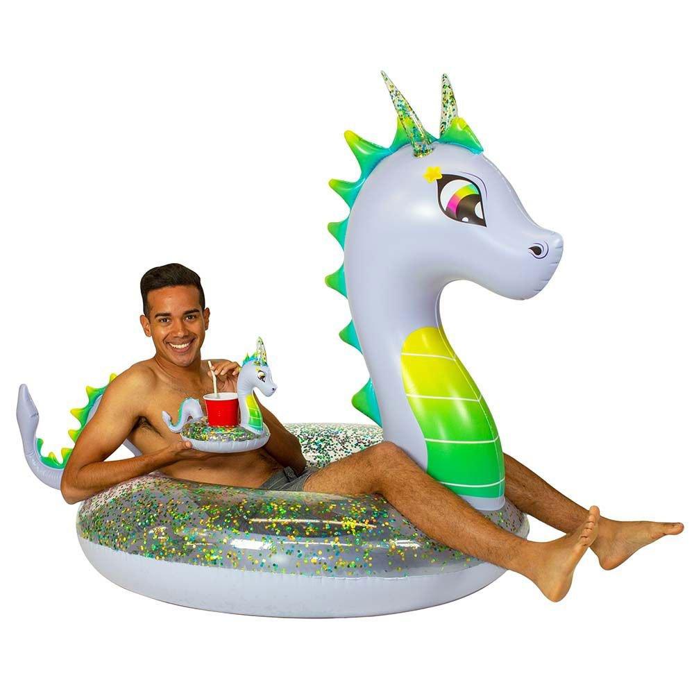 Pool Candy  Dragon Glitter Pool Float with Drink Holder