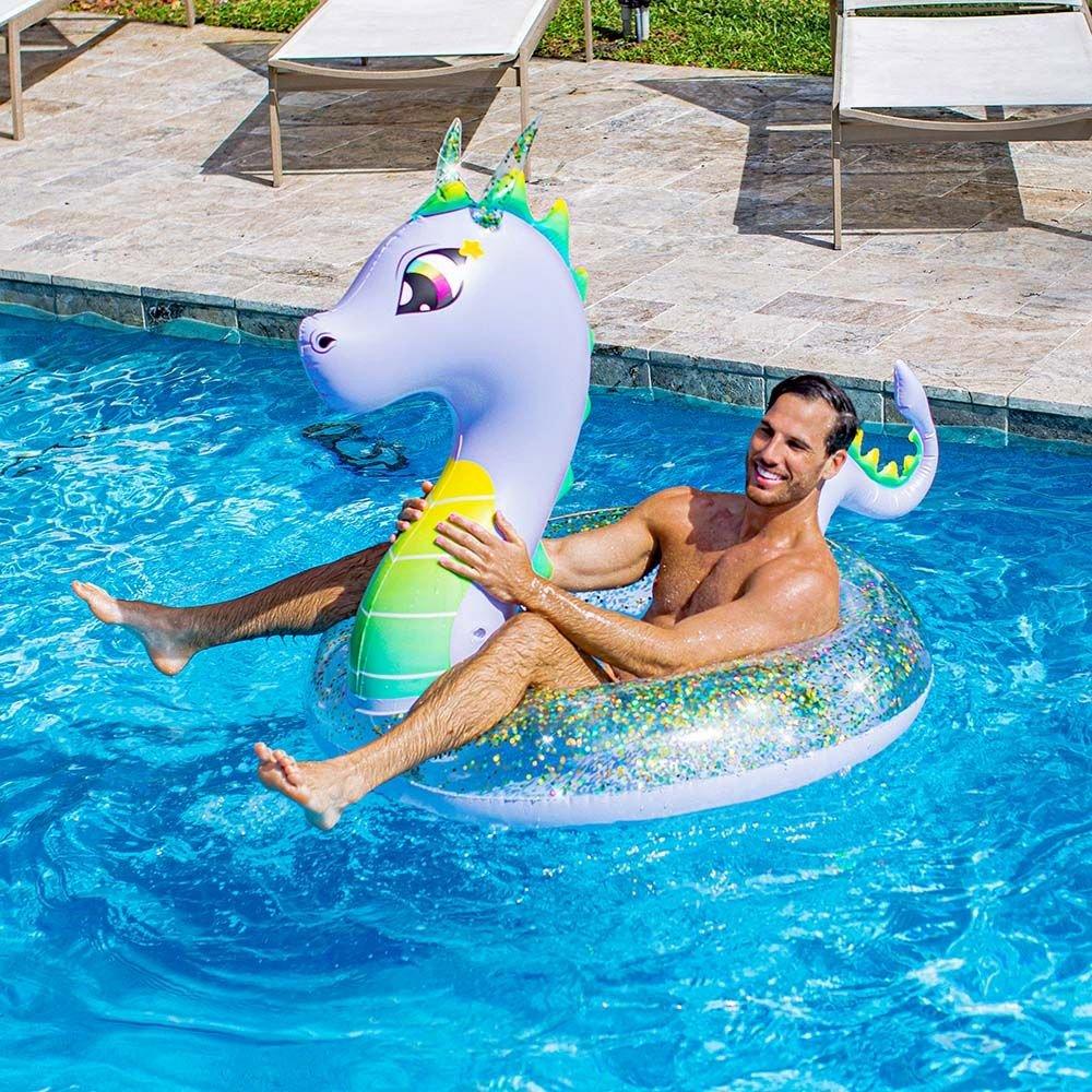 Pool Candy  Dragon Glitter Pool Float with Drink Holder