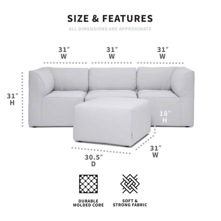 Patio 4-Piece Sectional Couch, Light Gray