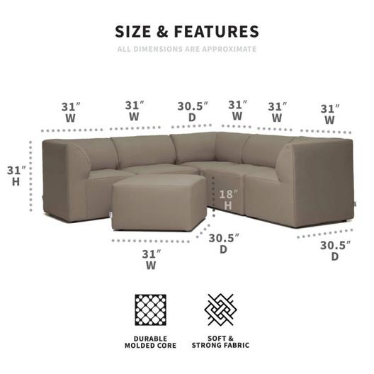 Big Joe  Patio 6-Piece Sectional Couch Castor Gray