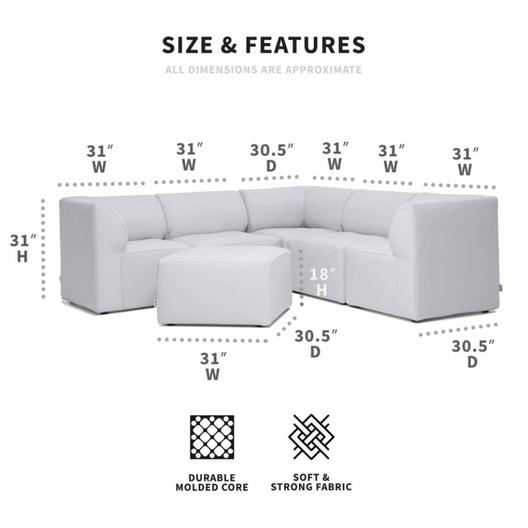 Big Joe  Patio 6-Piece Sectional Couch Light Gray