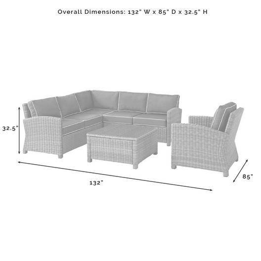 Crosley  Bradenton 5-Piece Outdoor Wicker Sectional Set Gray