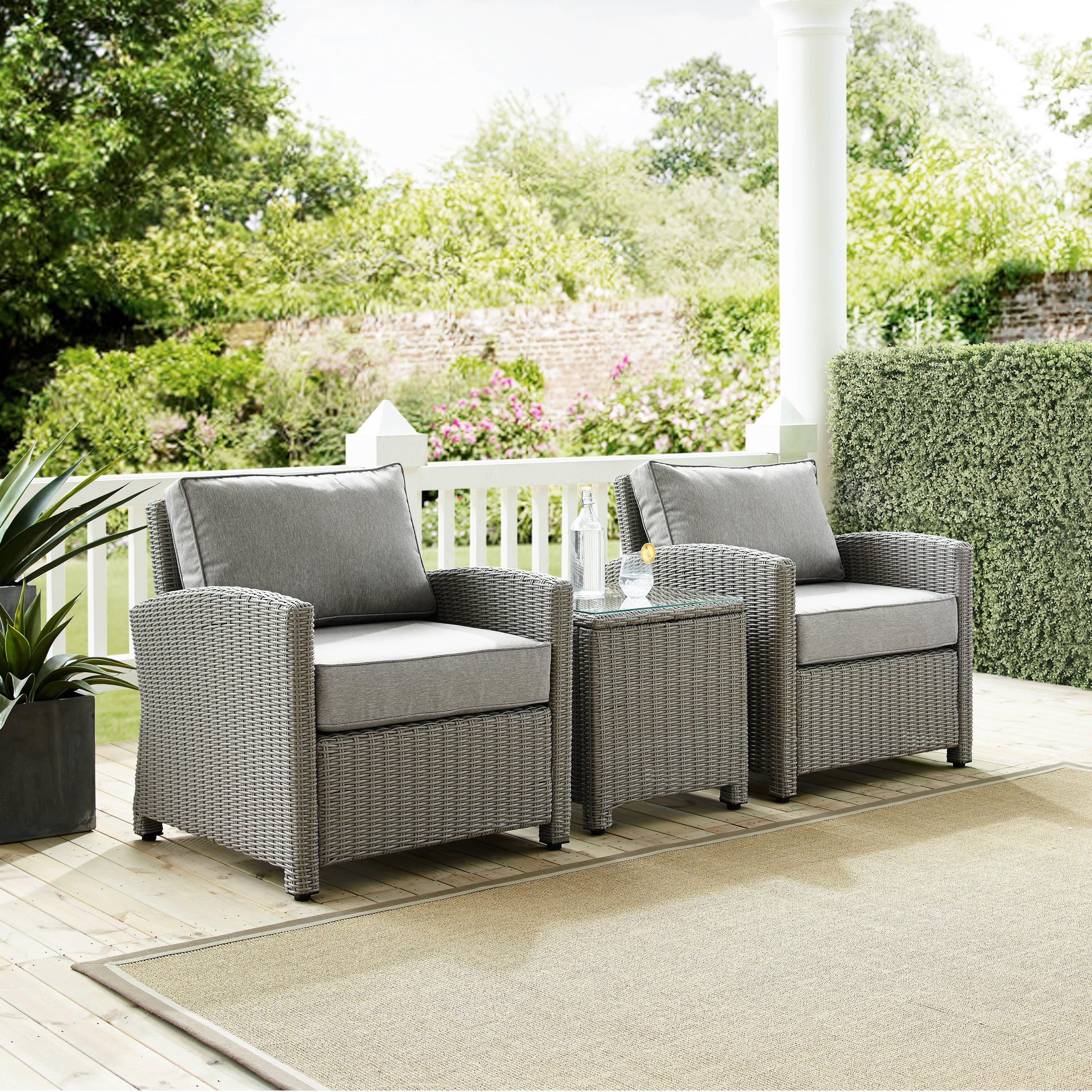 Crosley  Bradenton 3-Piece Outdoor Wicker Armchair Set Gray