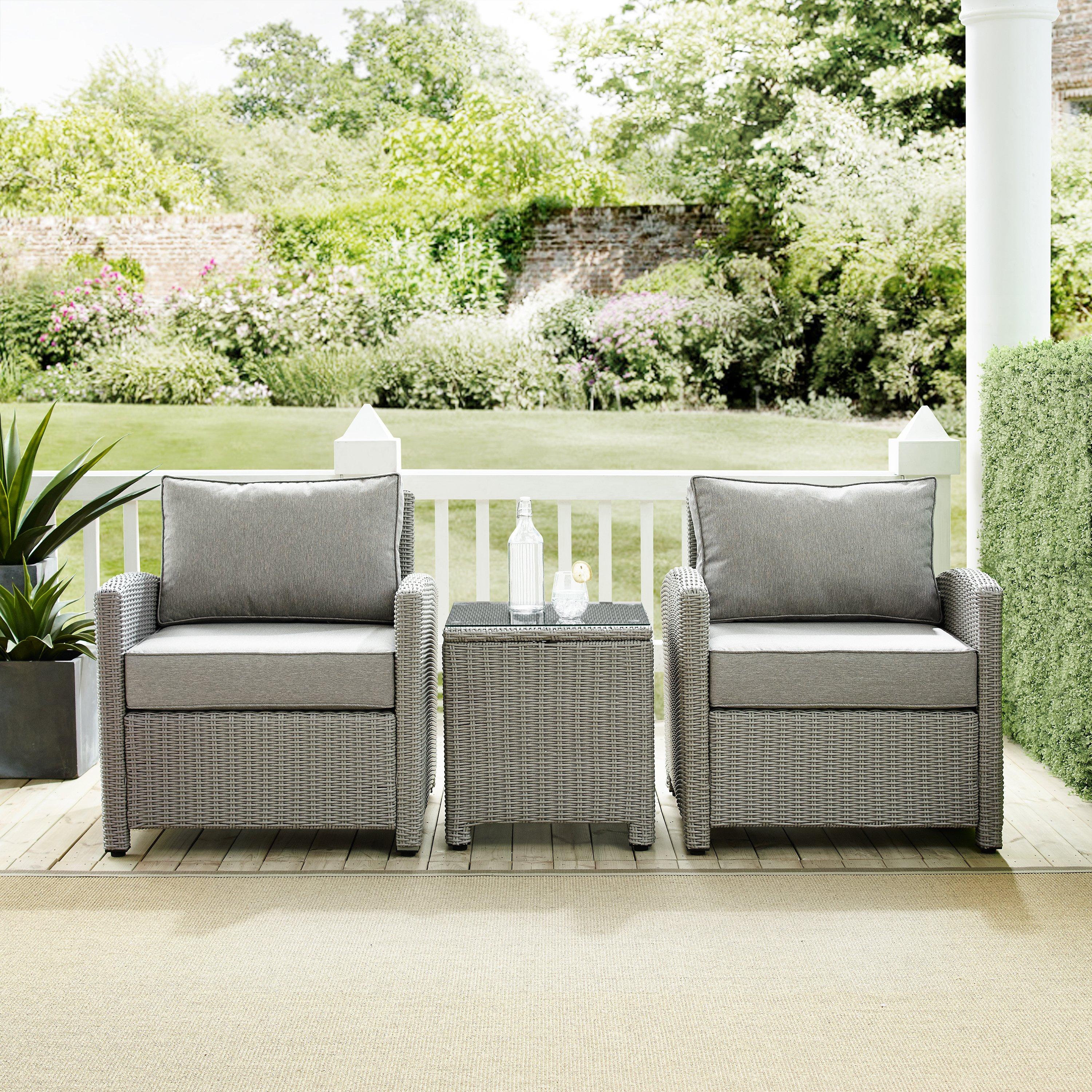 Crosley  Bradenton 3-Piece Outdoor Wicker Armchair Set Gray