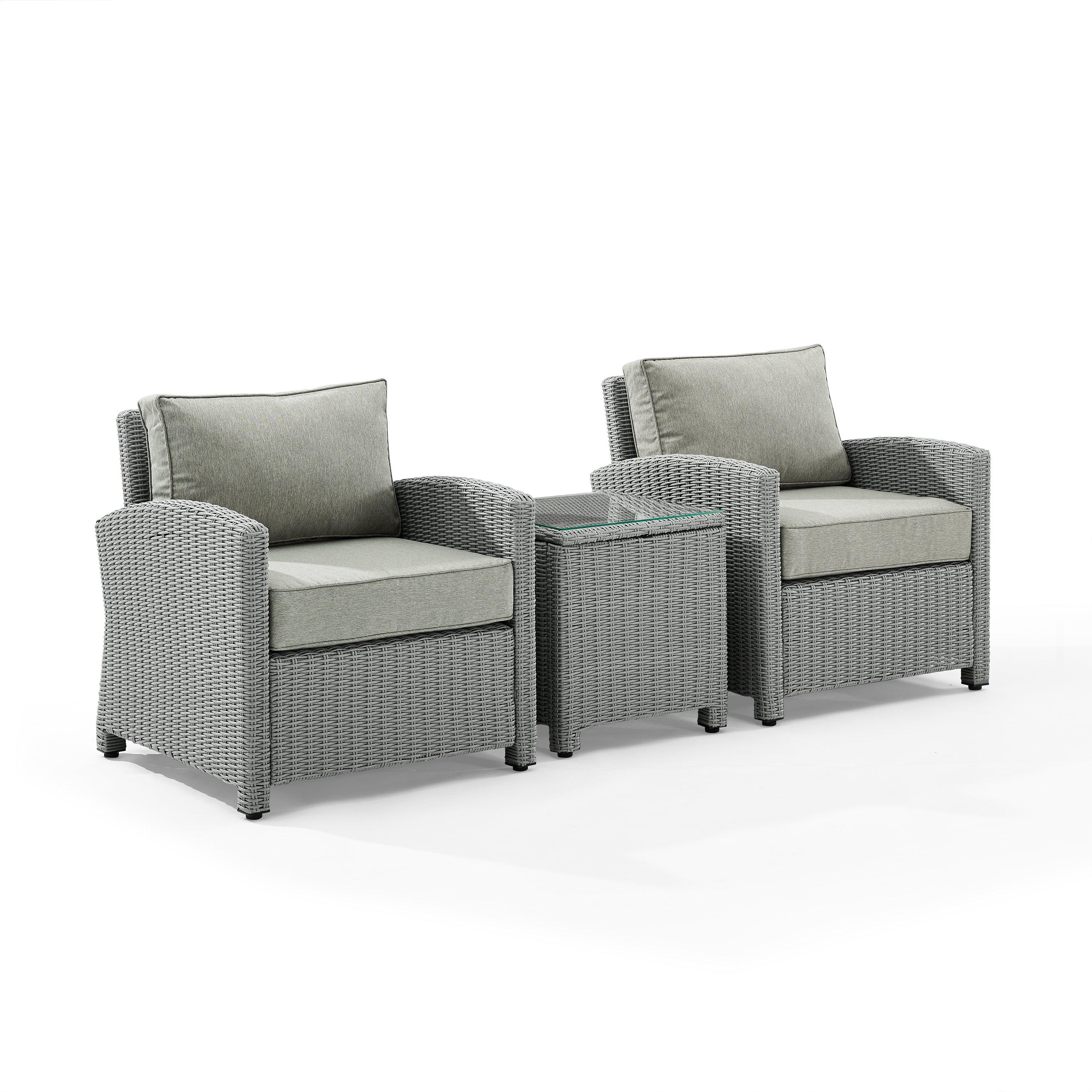 Crosley  Bradenton 3-Piece Outdoor Wicker Armchair Set Gray